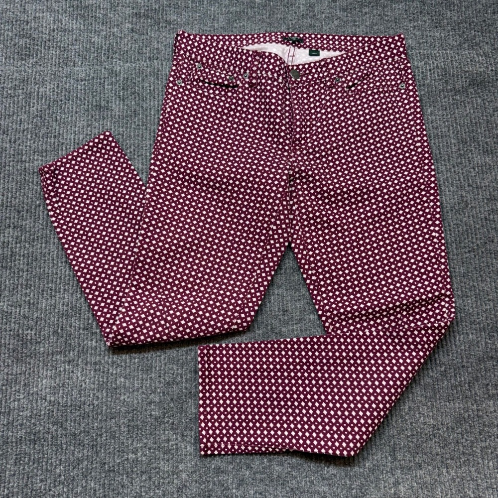 J.Crew Womens 30 Stretch Ankle Pants Maroon White Diamond Geometric Print